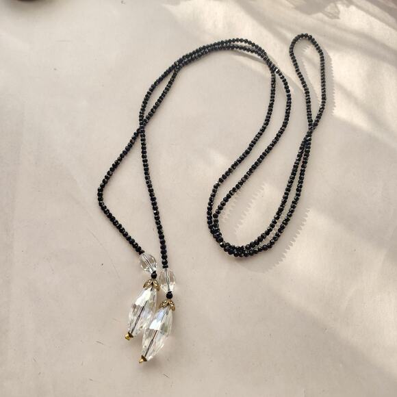 HEIDI DAUS Black and Clear Crystal Necklace Art Deco Design 62" Long Lariat - Picture 3 of 7